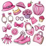 وکتور ست اکسسوری دخترانه صورتی