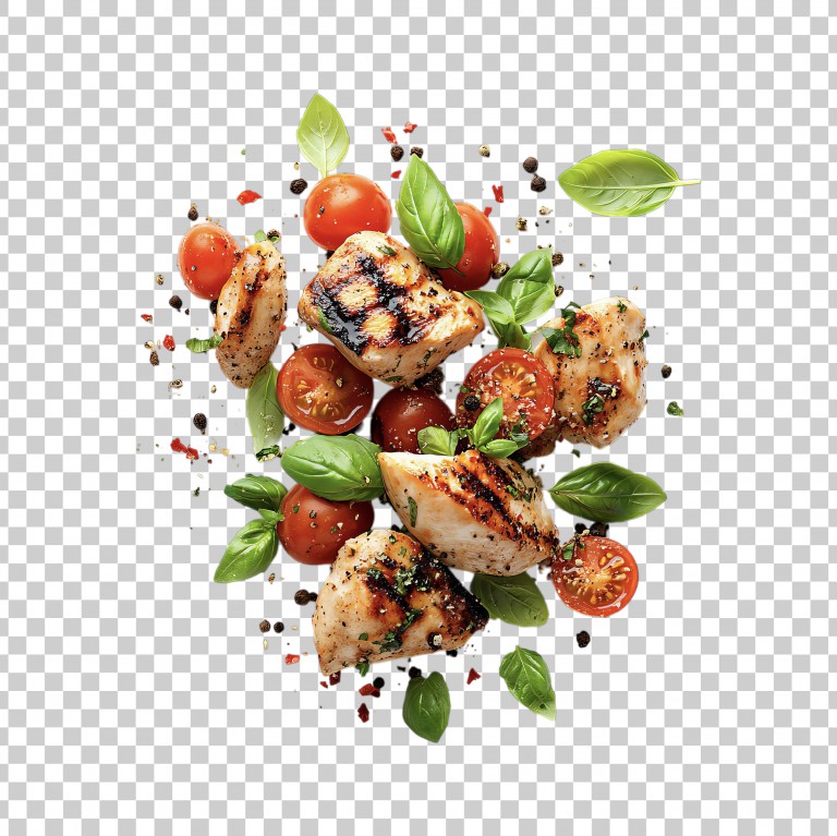 فایل لایه باز تصویر استیک برش خورده همراه با سبزی تازه