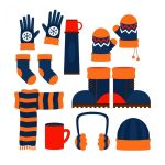 وکتور ست لباس زمستانی رنگ نارنجی و سرمه ای