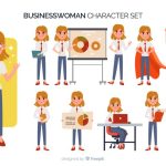 وکتور تصویر زن در کسب و کار با حالت های مختلف بدنی