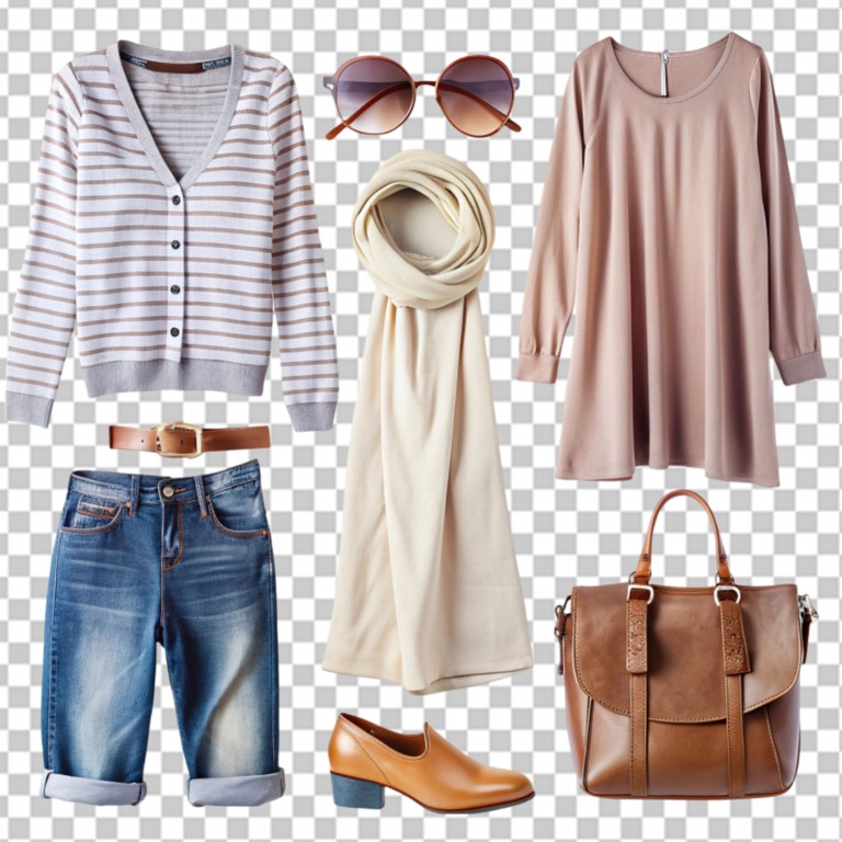 فایل لایه باز تصویر ست لباس و لوازم جانبی زنانه