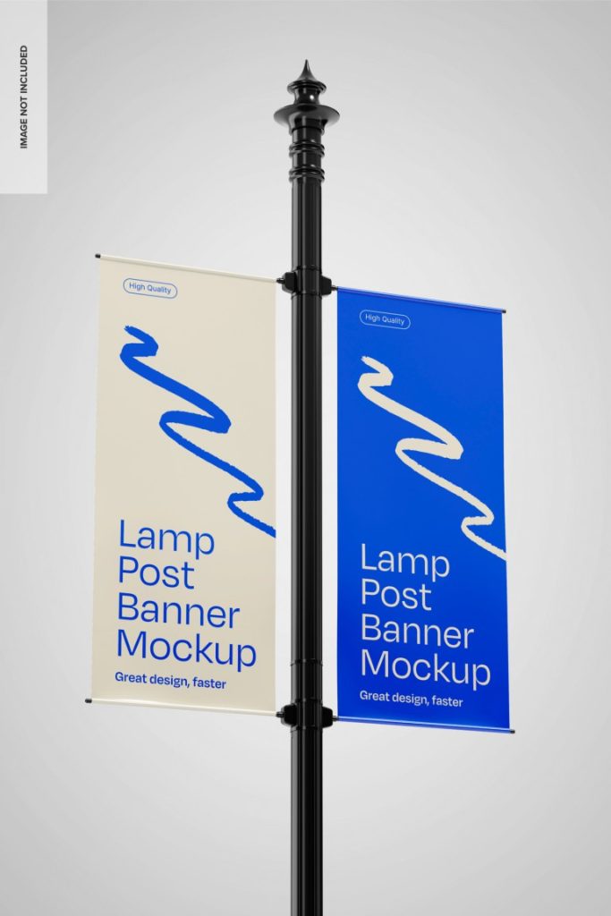 فایل لایه باز موکاپ بنر روی تیر چراغ برق