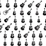 وکتور سیاه و سفید تصاویر مختلف از ساز گیتار