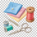 فایل لایه باز لوازم خیاطی آبرنگی با پس زمینه شفاف