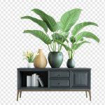 فایل لایه باز میز کنسول با گلدان و گیاهان دکوری شیک