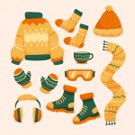 وکتور مجموعه لباس های گرم با تم پاییزی