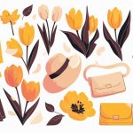 وکتور لباس زنانه بهاری با اکسسوری و گل های لاله‌