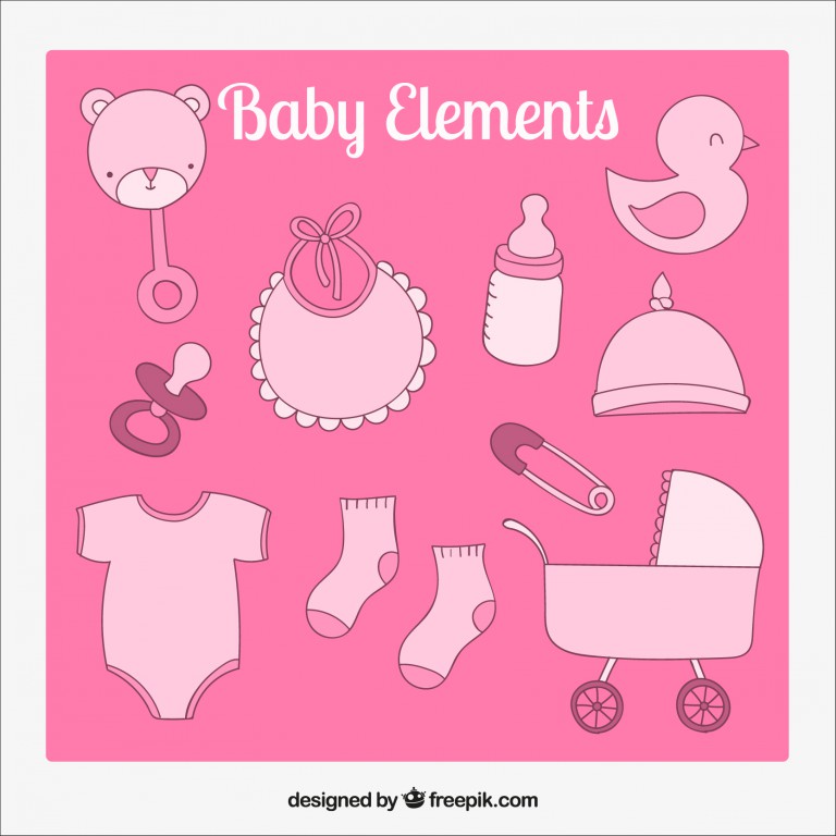 وکتور مجموعه وسایل کودک به رنگ صورتی