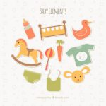 وکتور مجموعه وسایل نوزاد به سبک کارتونی