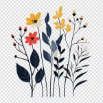 فایل لایه باز مجموعه برگ‌ با گل های ریز رنگی