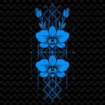 فایل لایه باز تصویر حاشیه گل آبی در پس زمینه مشکی