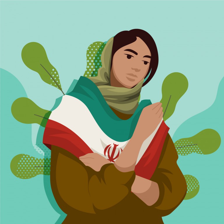 وکتور تصویر دختر با پرچم ایران