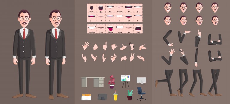 وکتور شخصیت تاجر با استایل کت و شلوار و مفاصل متحرک