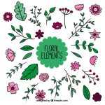 وکتور انواع گل‌ و برگ های ریز همراه با کادر متن