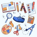 وکتور تصویر مجموعه لوازم تحریر با رنگ های شاد