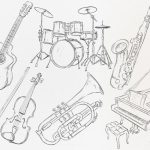 وکتور طراحی خطی تصاویر لوازم موسیقی