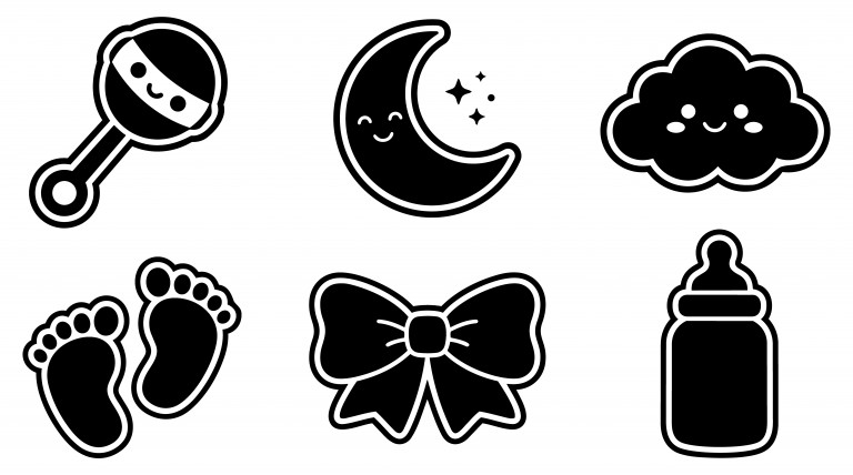 وکتور سیاه و سفید وسایل کودک