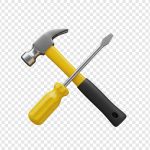 فایل لایه باز تصویر پیچ گوشتی و چکش با دسته زرد