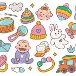 وکتور مجموعه لوازم جانبی و اسباب بازی های نوزاد