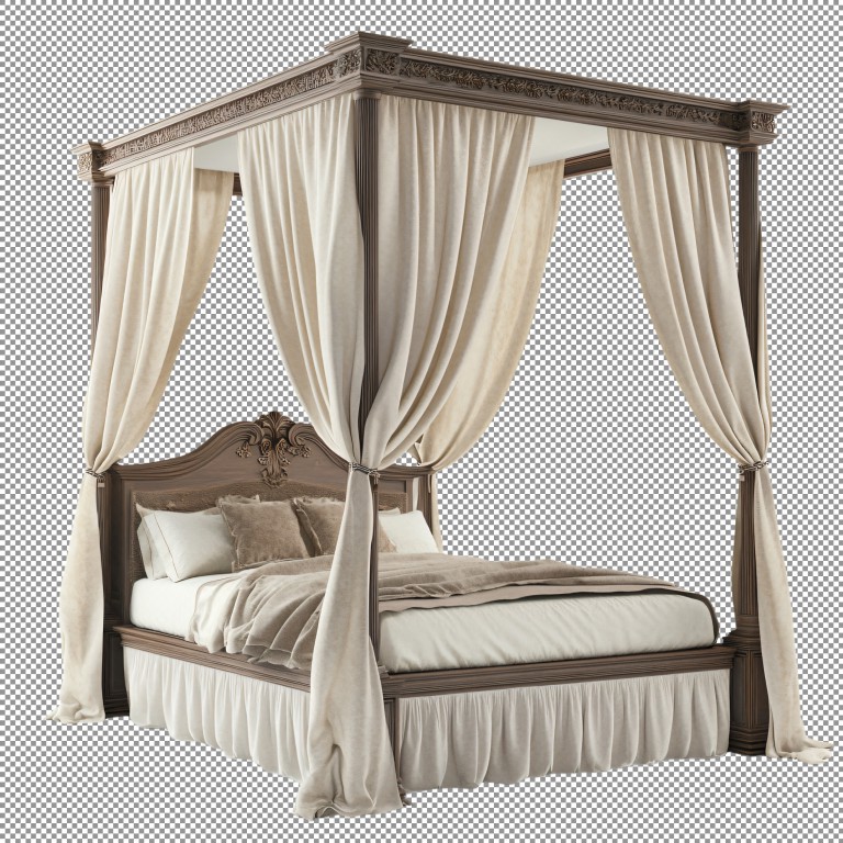 فایل لایه باز تخت خواب سایبان دار چوبی