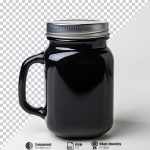 فایل لایه باز لیوان شیشه‌ای مشکی با درب فلزی جدا شده