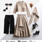 فایل لایه باز کت و دامن کرم همراه با عینک و کفش