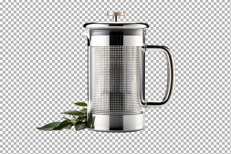 فایل لایه باز فرنچ پرس شیشه ای زیبا برای دم کردن چای نعناع تازه