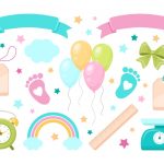 وکتور کارتونی وسایل نوزاد با رنگ های شاد