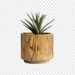 فایل لایه باز گلدان با بدنه چوبی با گیاه آپارتمانی