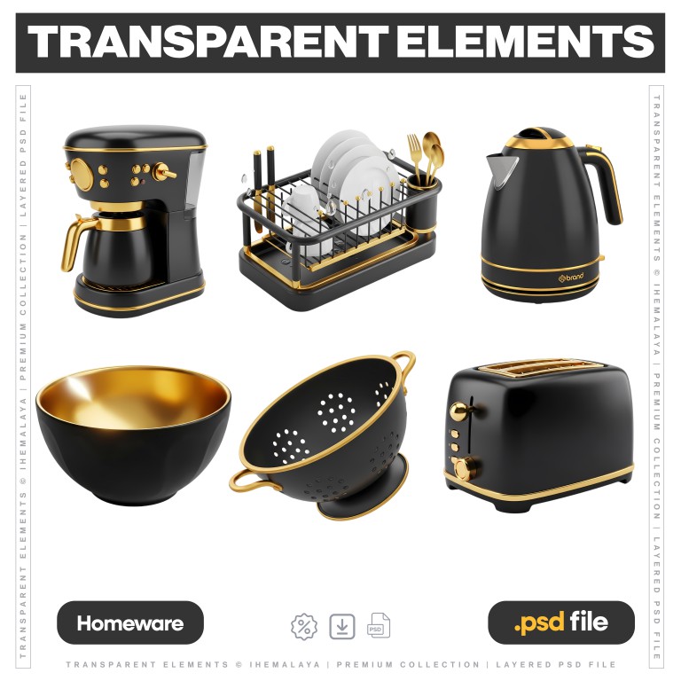 فایل لایه باز وسایل برقی رنگ مشکی و طلایی