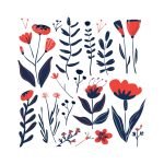 وکتور تصویر گل قرمز با برگ های مختلف