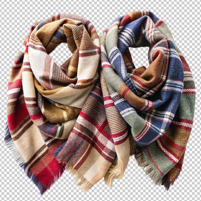 فایل لایه باز تصویر شال چهارخانه رنگ کرم و آبی