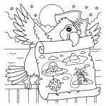 وکتور صفحه رنگ آمیزی طوطی دزد دریایی با نقشه گنج