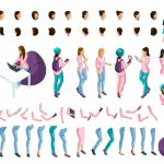 وکتور تصویر ایزومتریک حرکات دست و پا دختر نوجوان