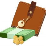 وکتور کیف پول قهوه ای با پول