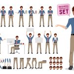 وکتور مجموعه شخصیت‌ تجاری مرد در حال صحبت کردن