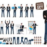 وکتور شخصیت کارتونی مرد با ژست‌های مختلف تجاری