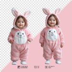 فایل لایه باز تصویر بچه با لباس خرگوشی صورتی