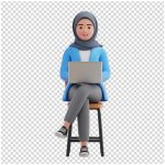 فایل لایه باز کاراکتر زن نشسته روی چهارپایه در حال کار با لپ تاپ فایل لایه باز کاراکتر زن نشسته روی چهارپایه در حال کار با لپ تاپ