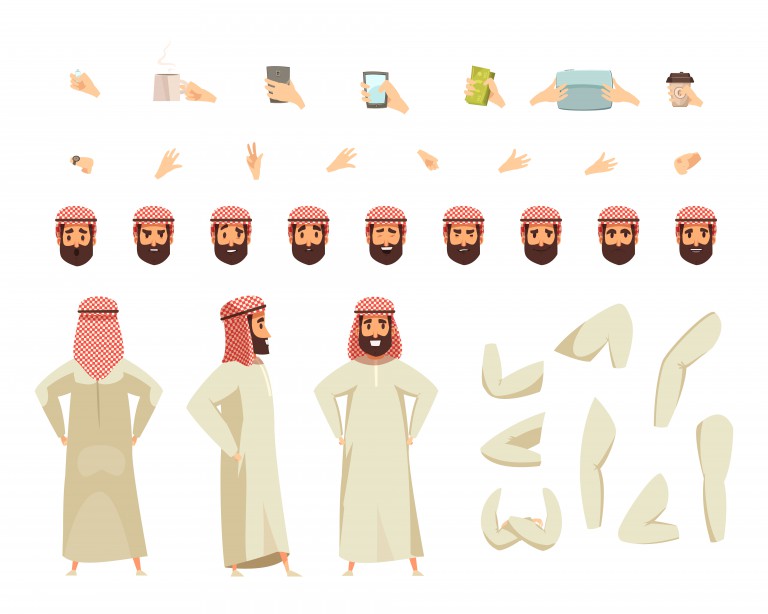 وکتور کاراکتر مرد عرب مناسب برای انیمیشن سازی