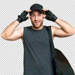 فایل لایه باز مرد جوان ورزشکار با کیف ورزشی فایل لایه باز مرد جوان ورزشکار با کیف ورزشی