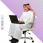 فایل لایه باز تاجر عرب در حال کار با لپ تاپ