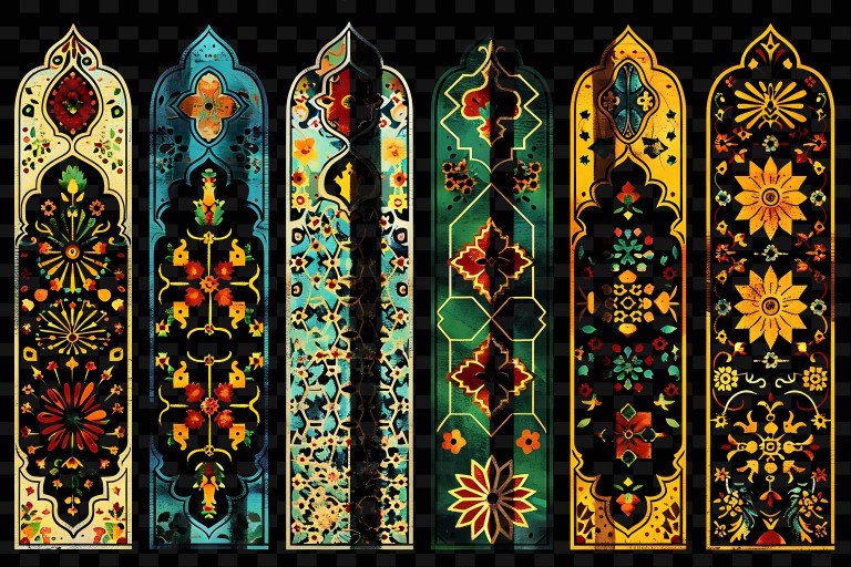 فایل لایه باز مجموعه الگوی گل های رنگی روی پنجره