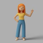 فایل لایه باز شخصیت کارتونی زن درحال اشاره به بالا