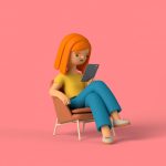 فایل لایه باز شخصیت کارتونی زن درحال کار با گوشی