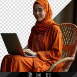 فایل لایه باز خانم نشسته روی صندلی در حال کار با لپ تاپ فایل لایه باز خانم نشسته روی صندلی در حال کار با لپ تاپ