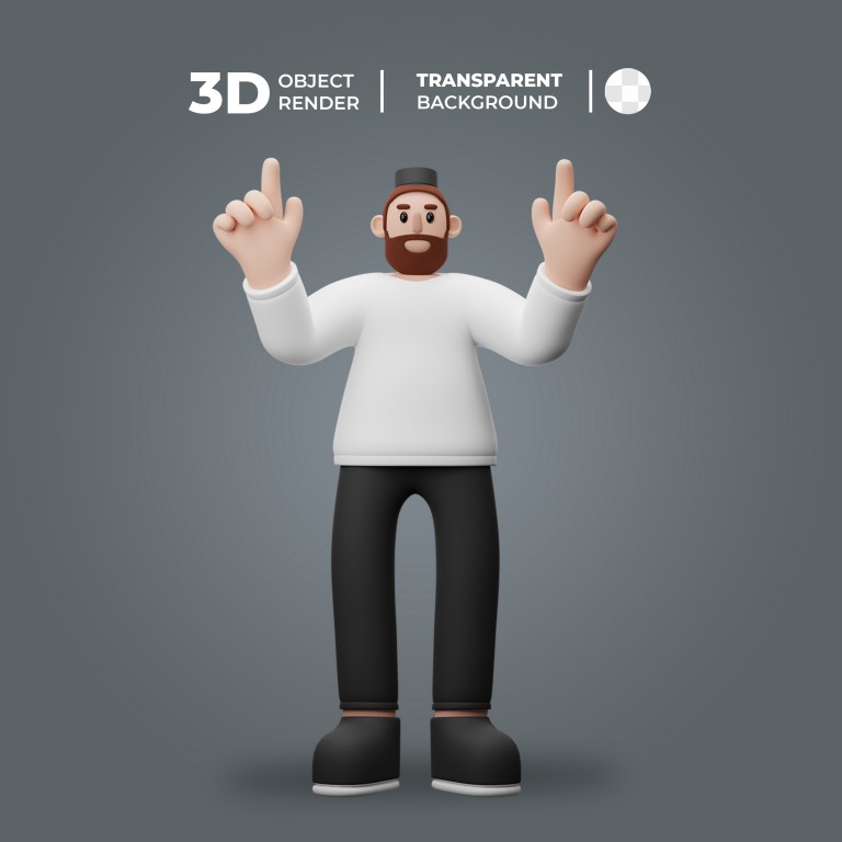 فایل لایه باز شخصیت کارتونی مرد درحال اشاره به بالا