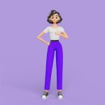 فایل لایه باز شخصیت کارتونی زن ژست گرفته با پس زمینه بنفش فایل لایه باز شخصیت کارتونی زن ژست گرفته با پس زمینه بنفش