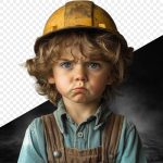 فایل لایه باز تصویر کودک کار با کلاه زرد فایل لایه باز تصویر کودک کار با کلاه زرد
