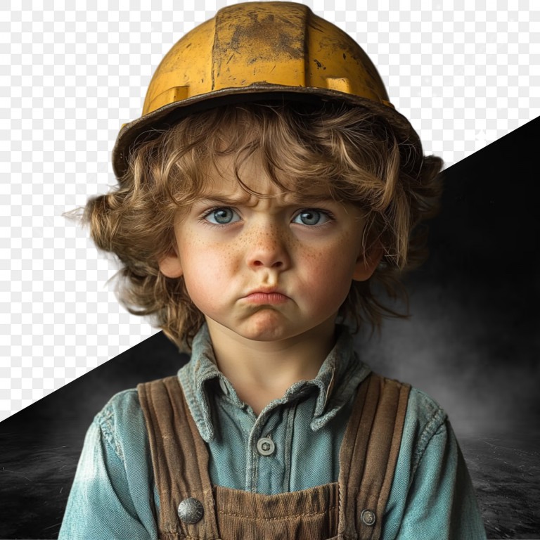فایل لایه باز تصویر کودک کار با کلاه زرد
